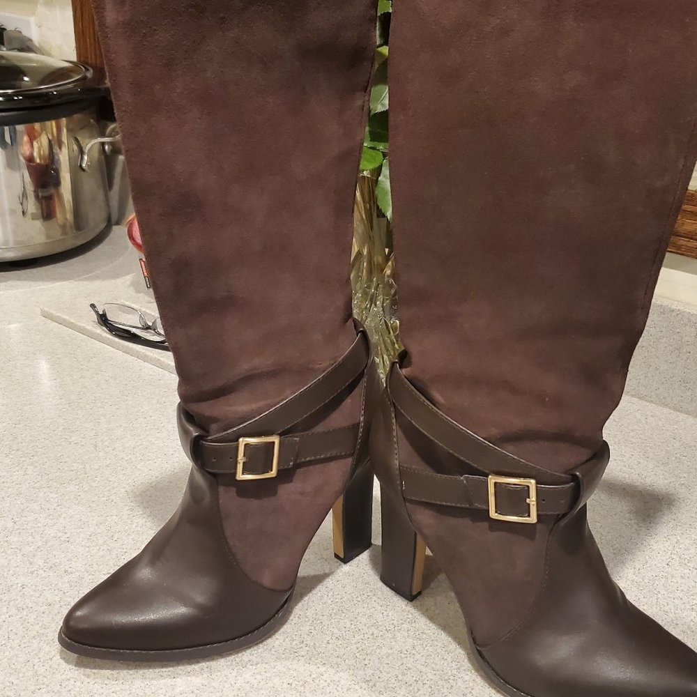Victoria Secrets Genuine Leather 2 tone brown strap heels